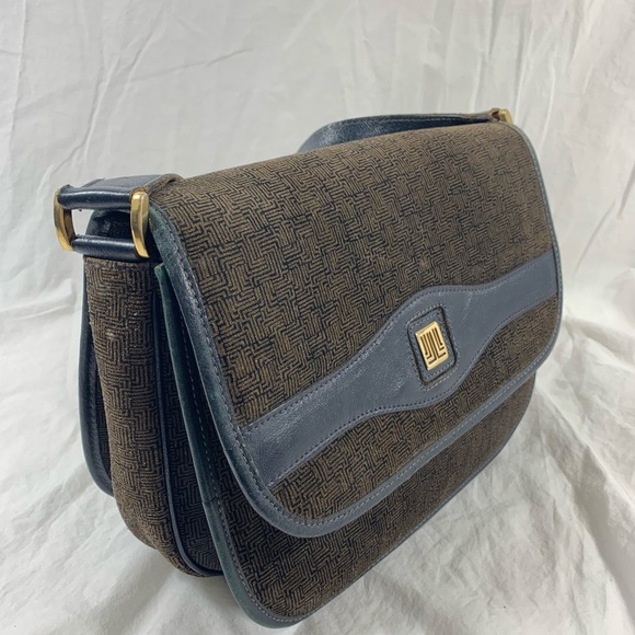 Genuine vintage LANVIN suede and leather  blue grey flap shoulder bag purse - Picture 2 of 15